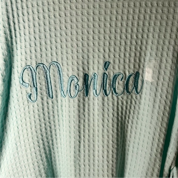 Croft & Barrow Womens Blue Waffle Texture Robe Size M Embroidered Wrap Tie Front - Picture 5 of 14